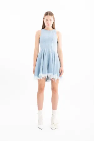 LIGHT BLUE DENIM RACER SHAPE FLOUNCE MINI DRESS