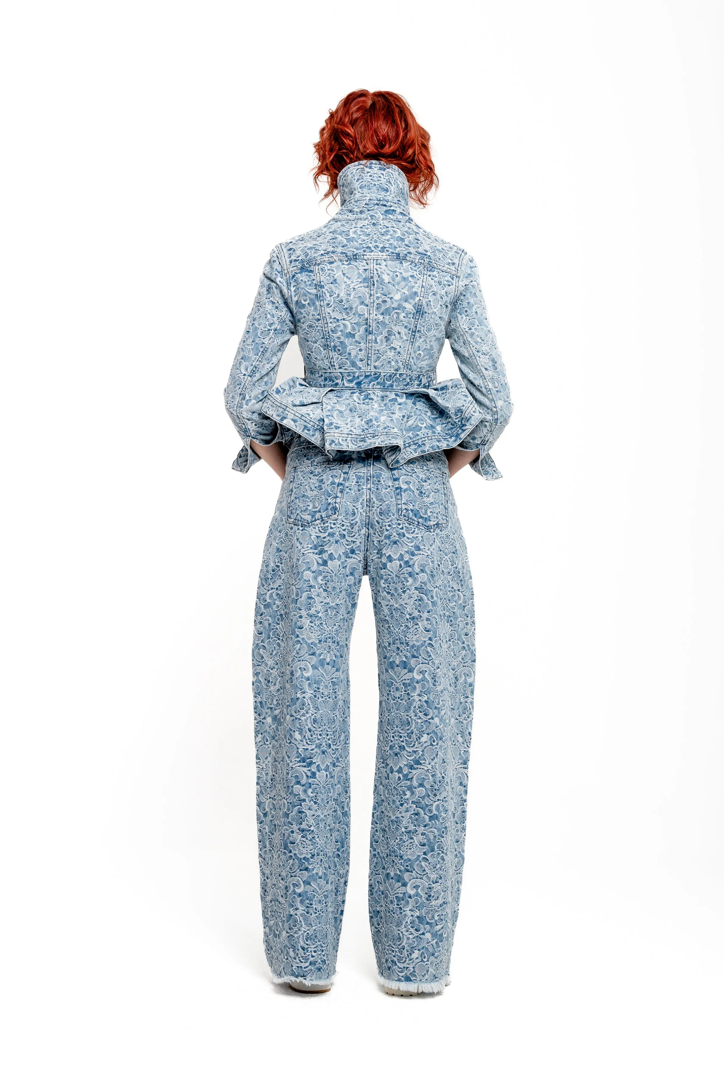 LIGHT BLUE FITTED JACKET WITH EMBELLISHMENT BELT