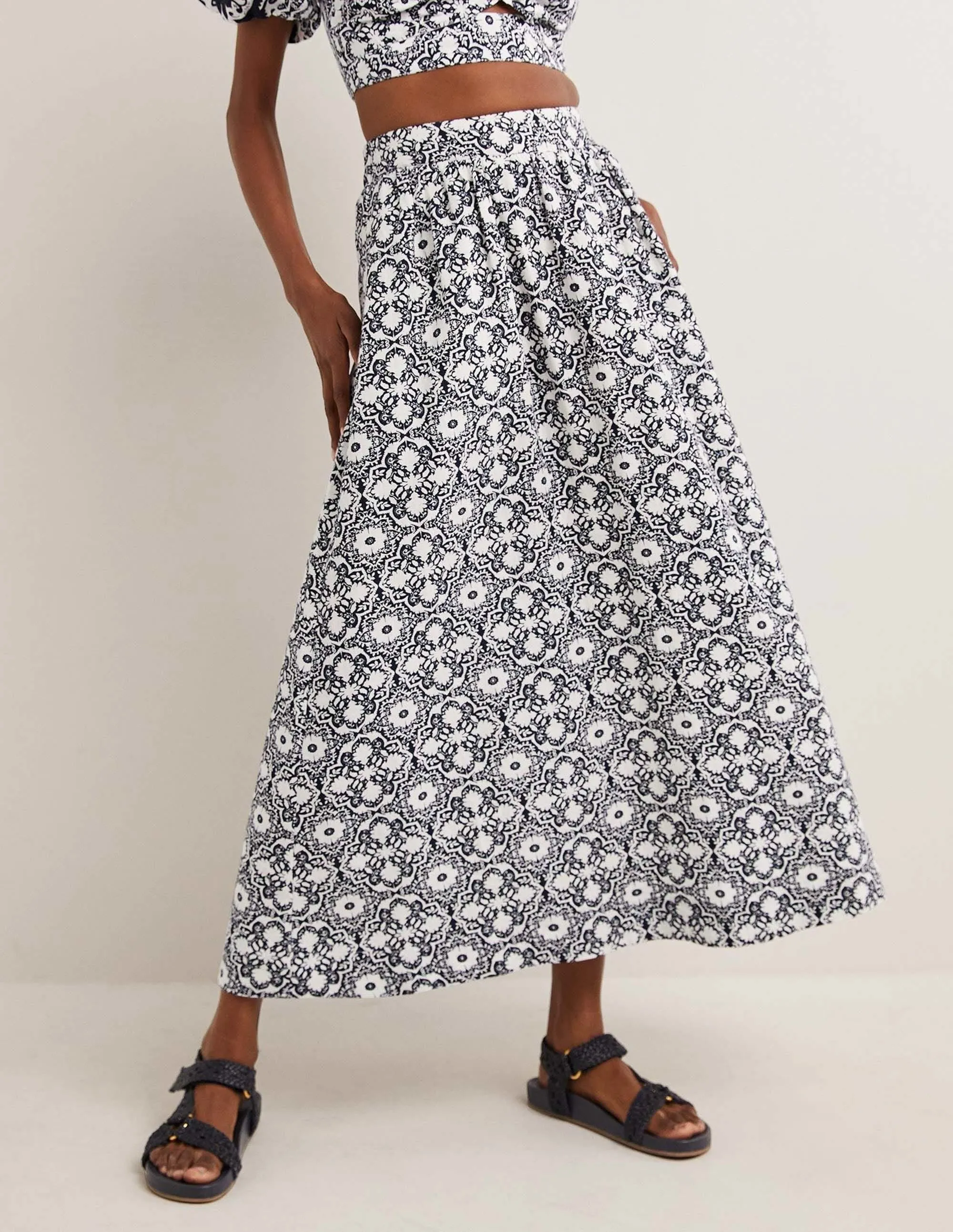 Linen Midi Skirt-French Navy. Bloomsbury Mono