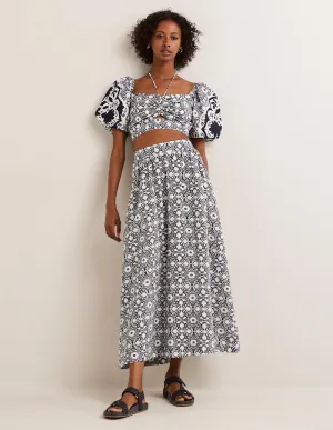 Linen Midi Skirt-French Navy. Bloomsbury Mono