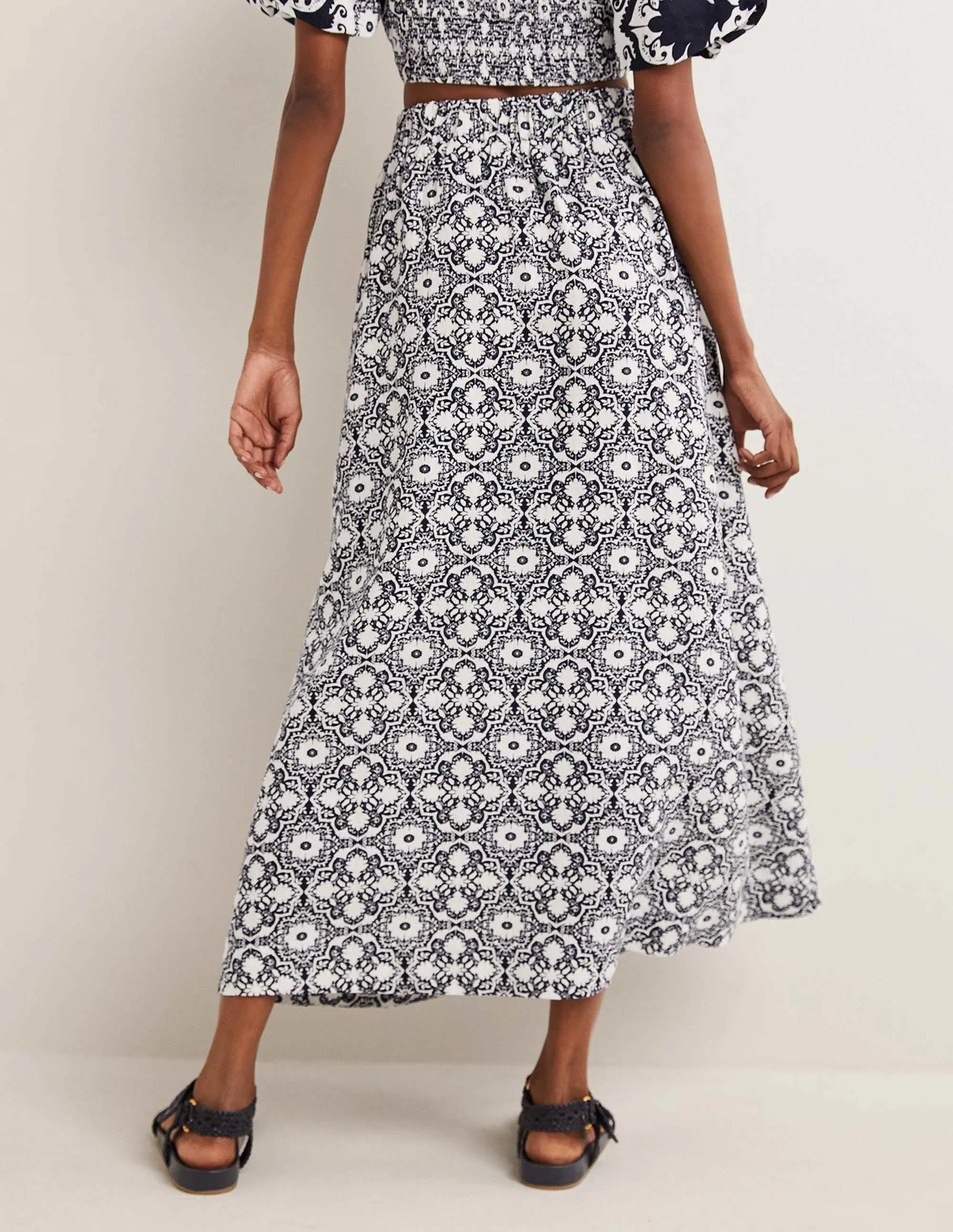 Linen Midi Skirt-French Navy. Bloomsbury Mono