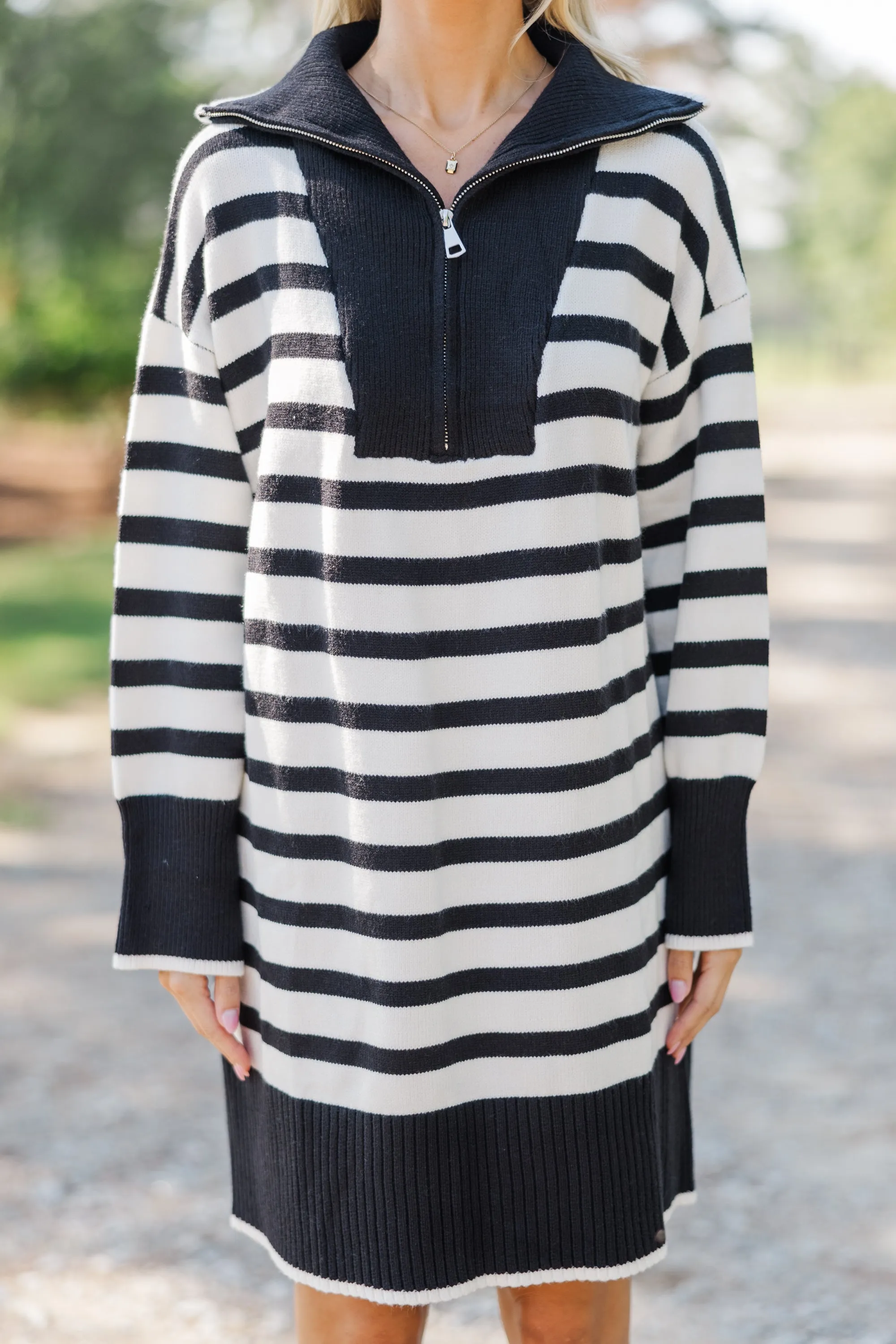 Listen To Me Black Striped Sweater Dress