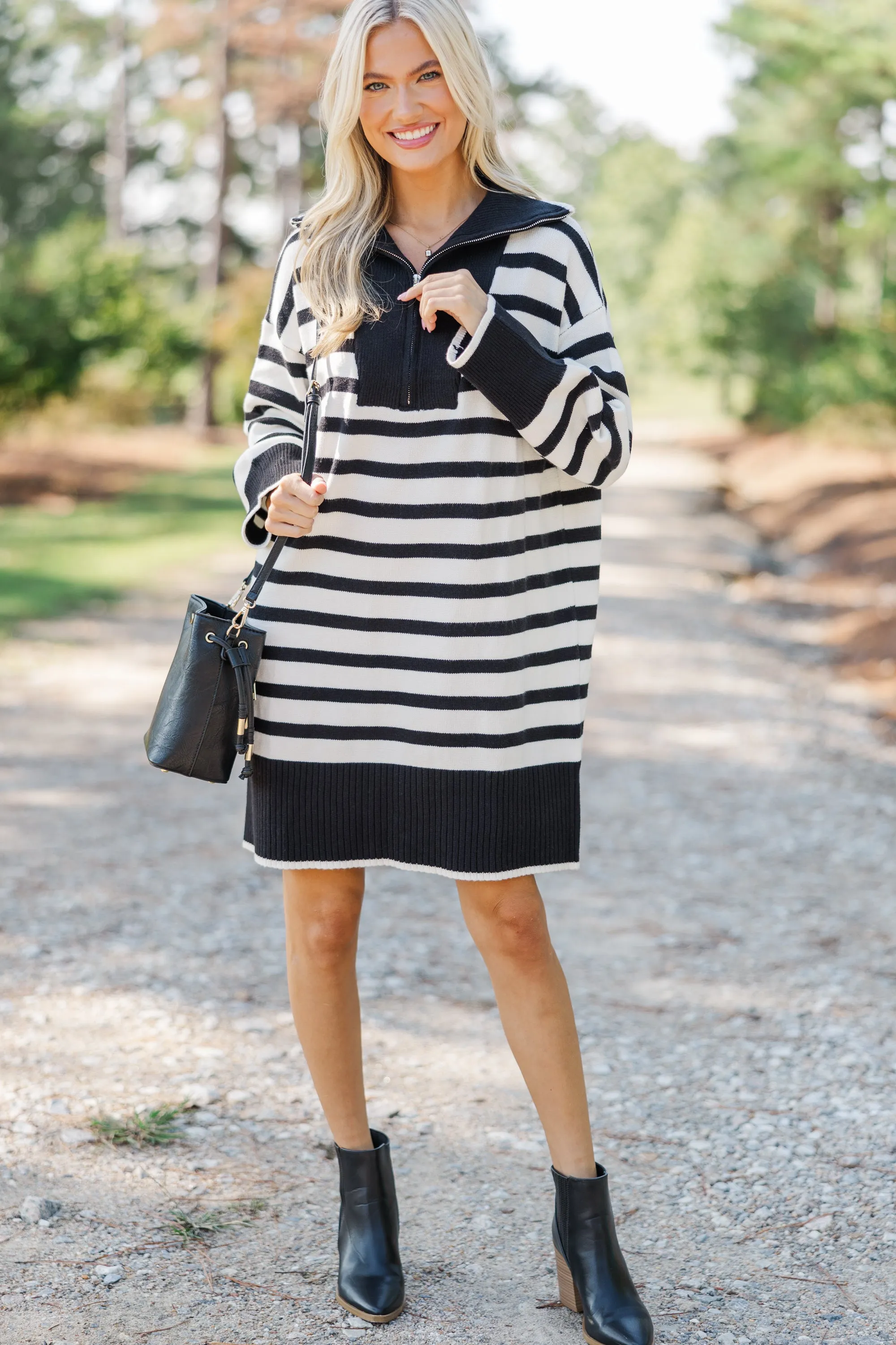 Listen To Me Black Striped Sweater Dress