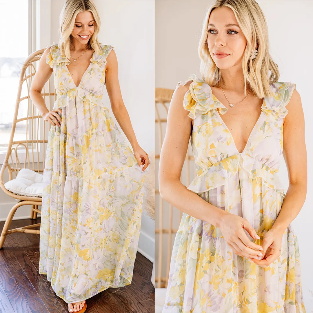 Living In A Dream Yellow Floral Maxi Dress