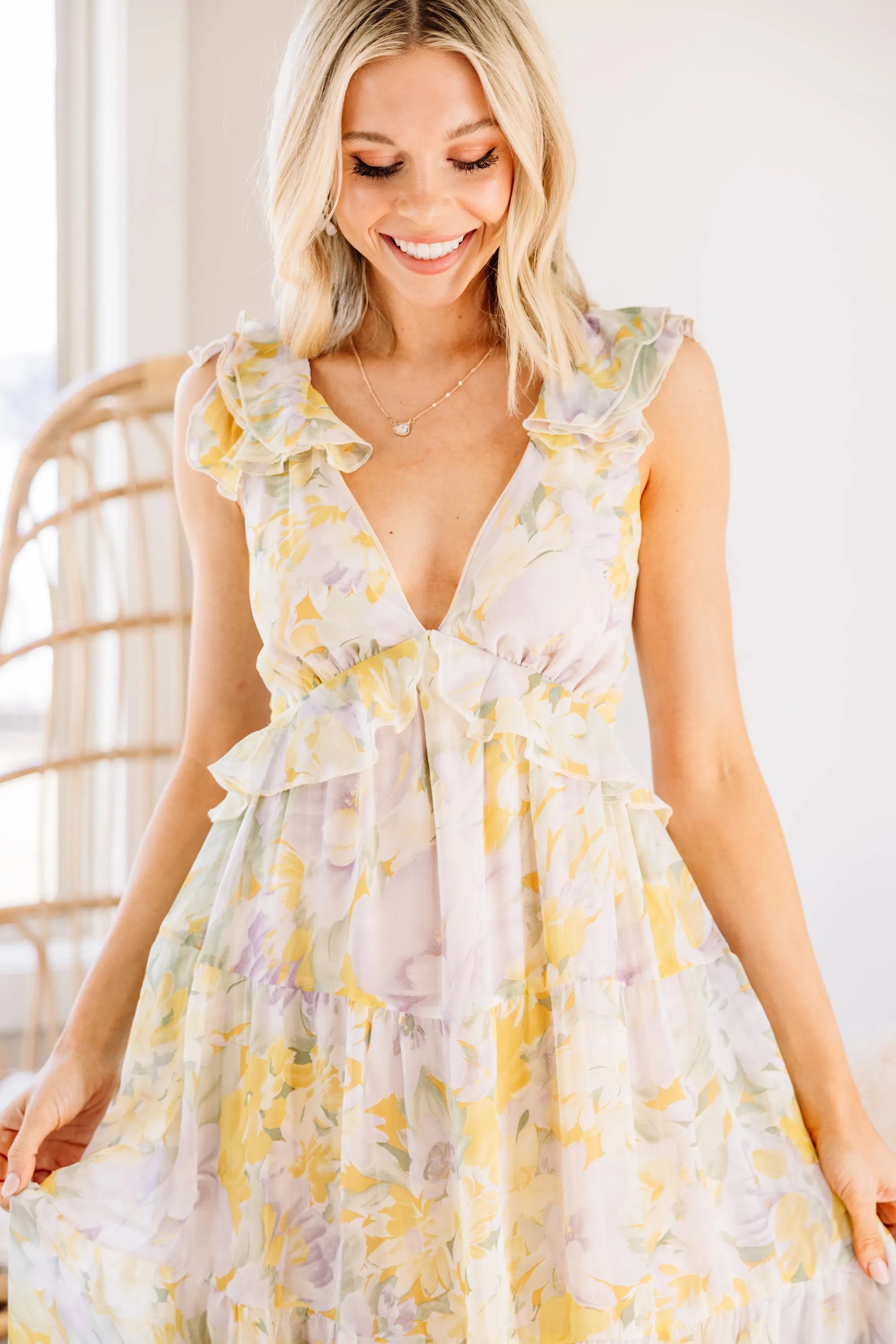 Living In A Dream Yellow Floral Maxi Dress