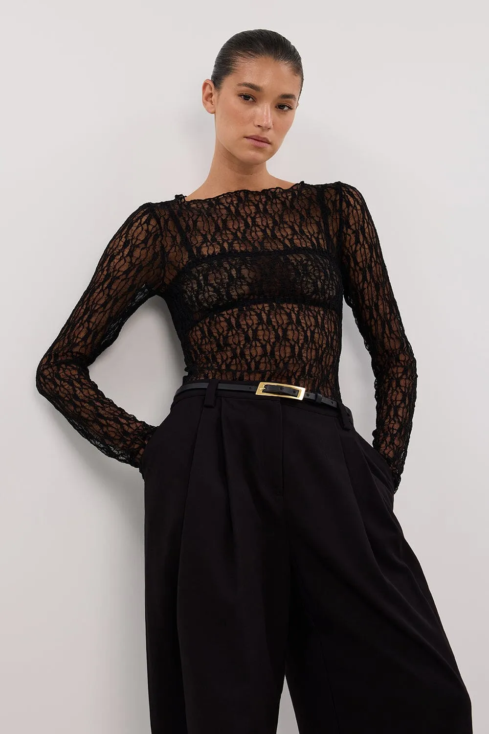 LIZZIE BLACK LACE LONG SLEEVE TOP