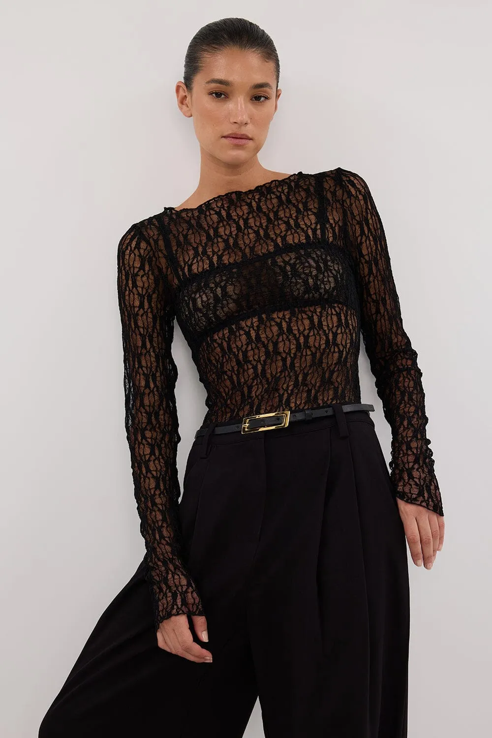 LIZZIE BLACK LACE LONG SLEEVE TOP