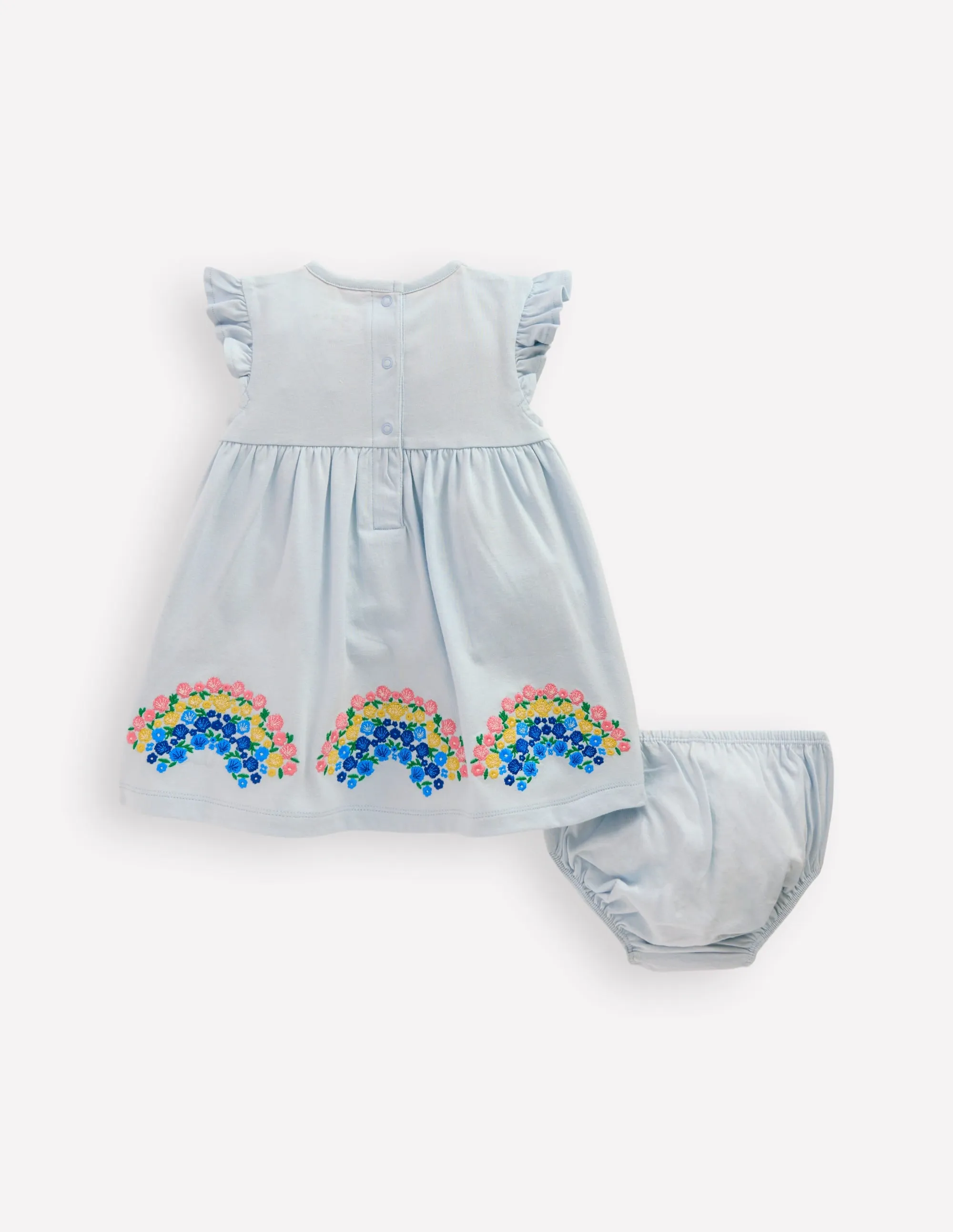 Logo Jersey Frill Sleeve Dress-Blue Rainbow