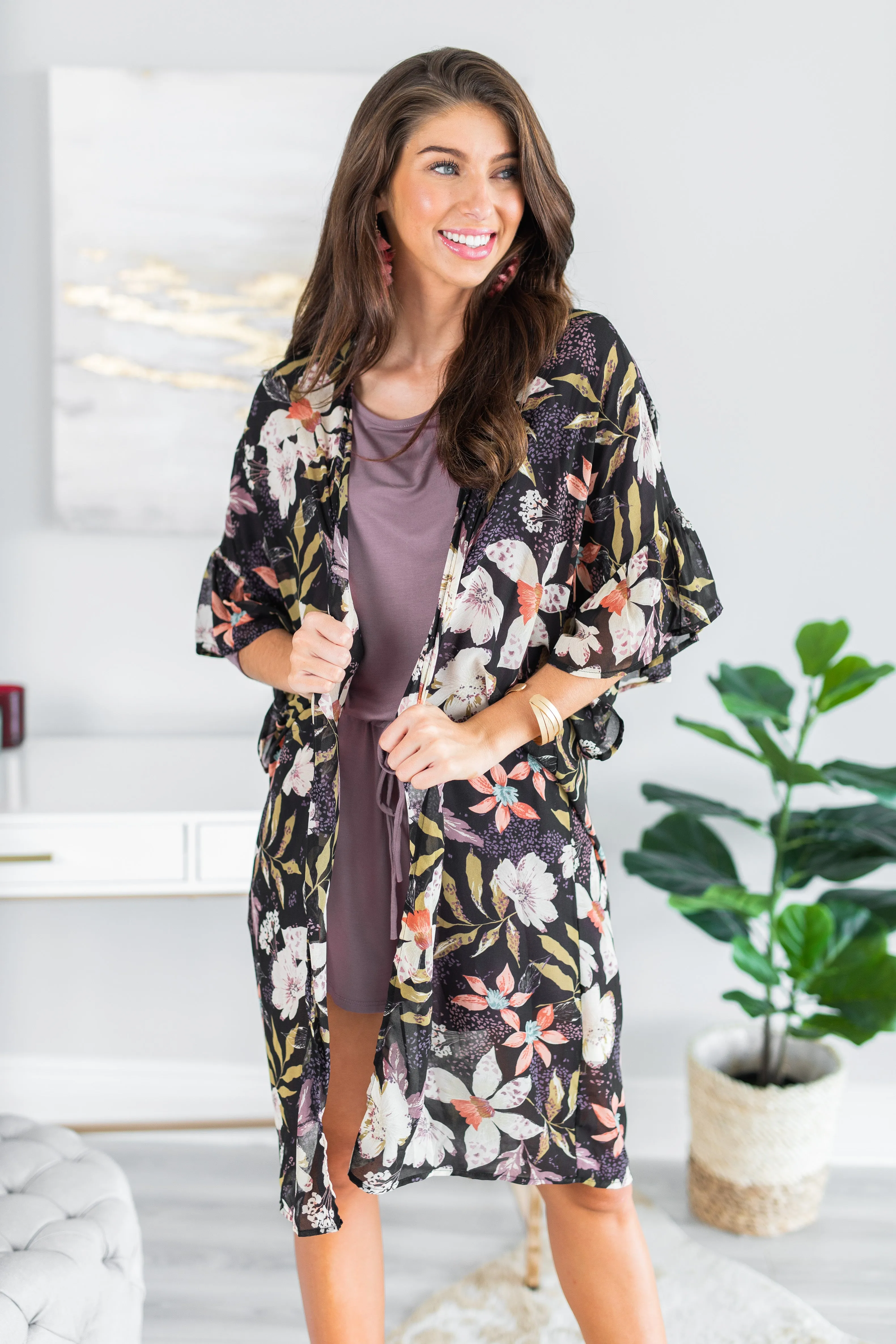 Looking For Fun Black Floral Kimono