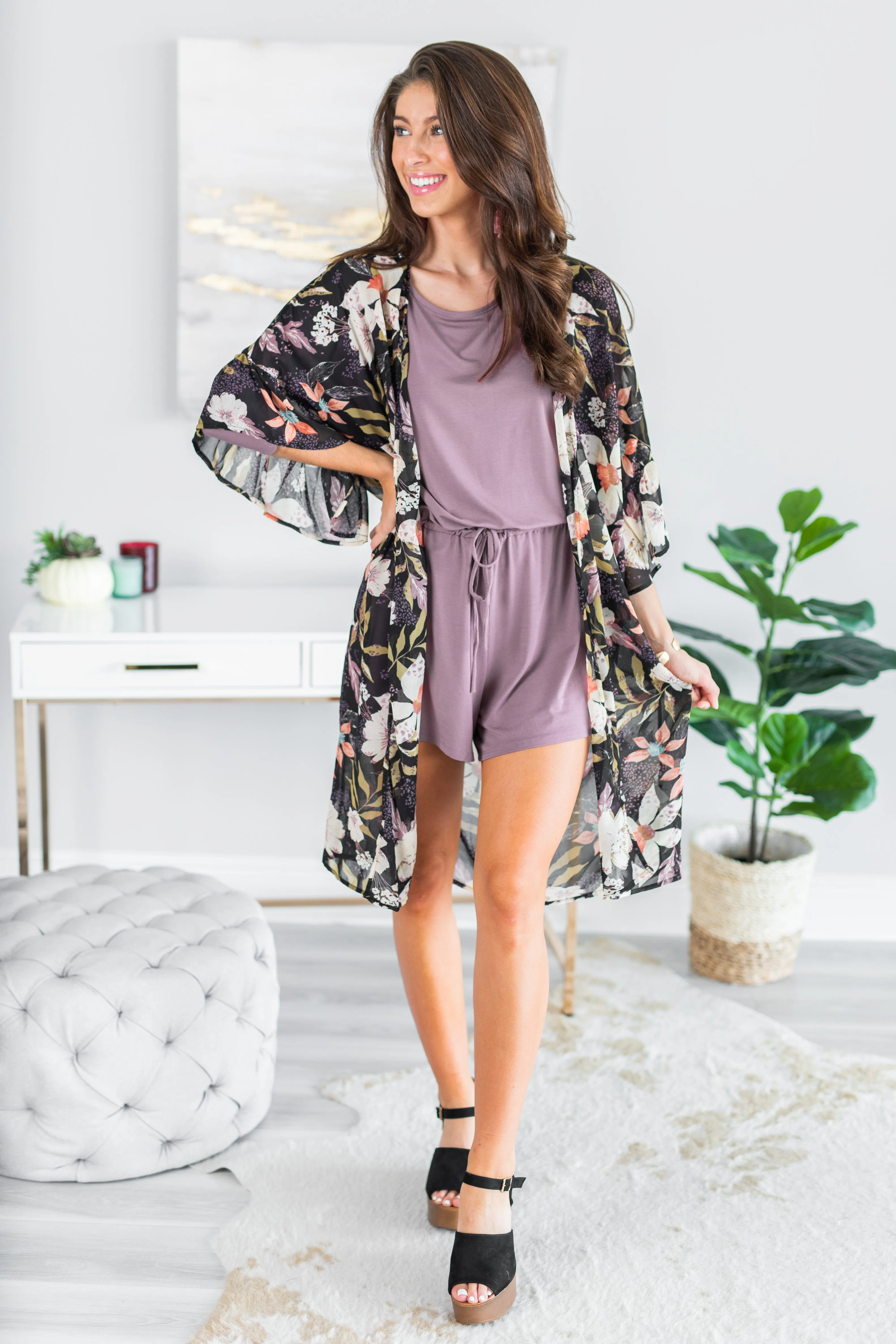 Looking For Fun Black Floral Kimono