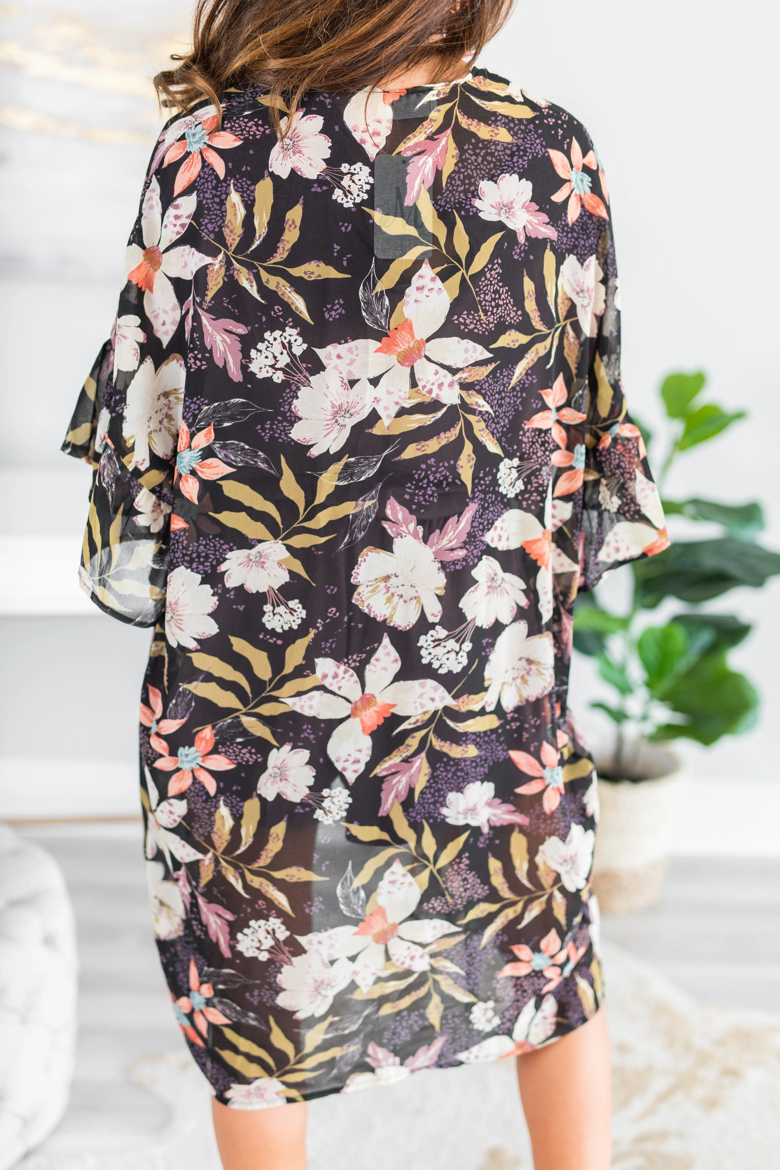 Looking For Fun Black Floral Kimono