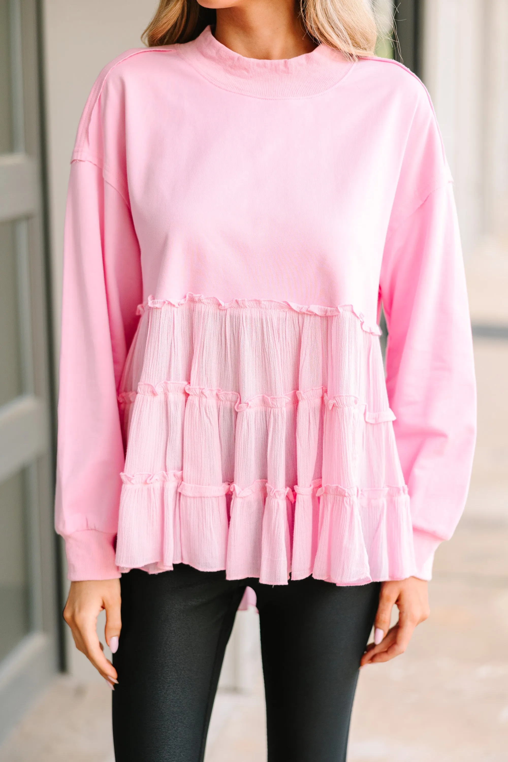 Lots Of Love Light Pink Ruffled Sweater