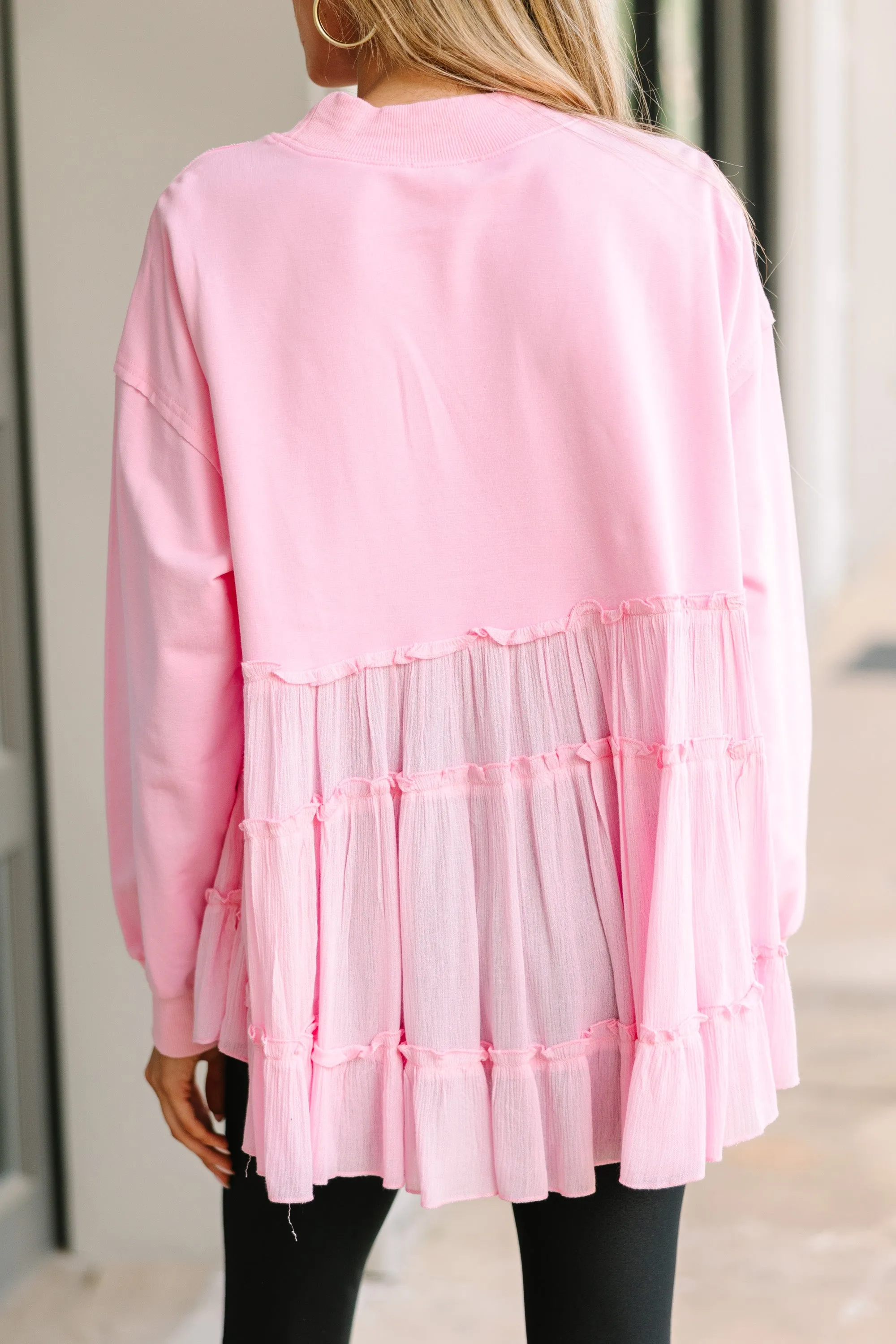 Lots Of Love Light Pink Ruffled Sweater