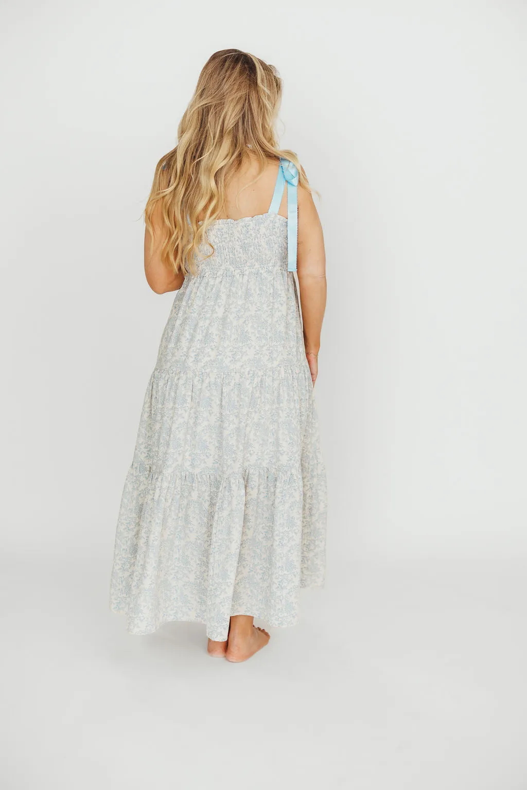 Lottie Tiered Maxi Dress in Blue Floral