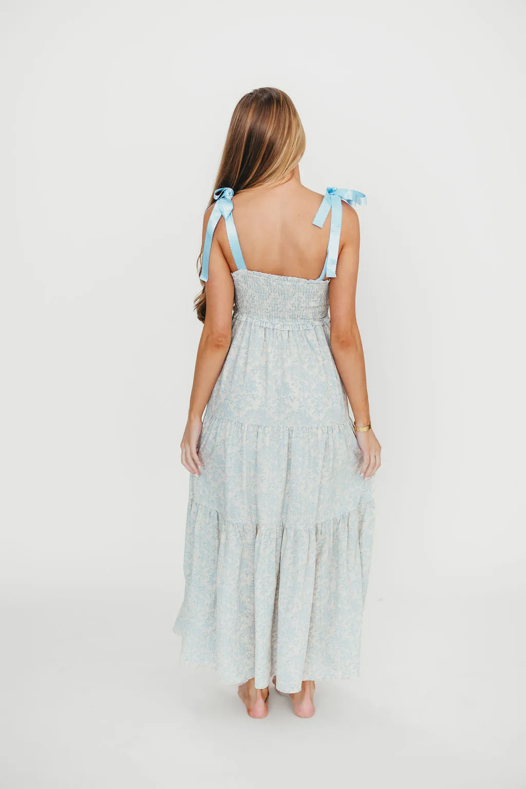 Lottie Tiered Maxi Dress in Blue Floral