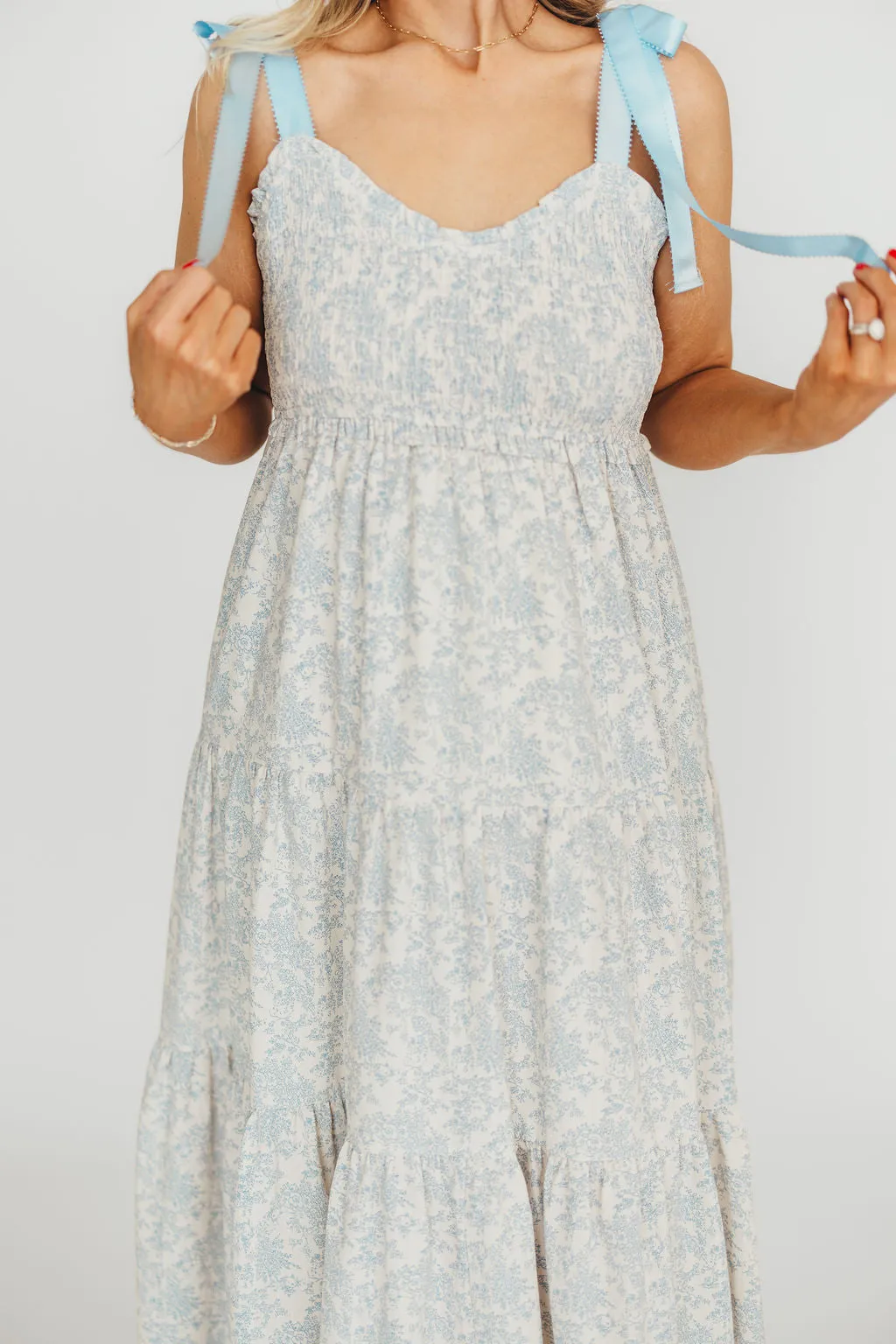 Lottie Tiered Maxi Dress in Blue Floral