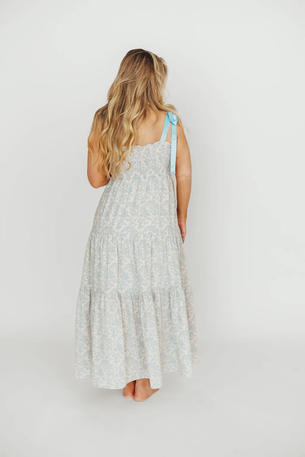 Lottie Tiered Maxi Dress in Blue Floral