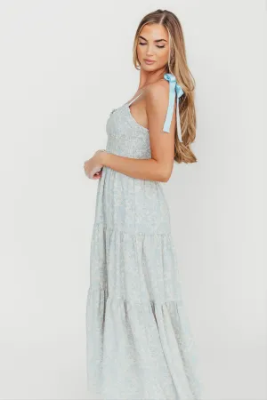 Lottie Tiered Maxi Dress in Blue Floral