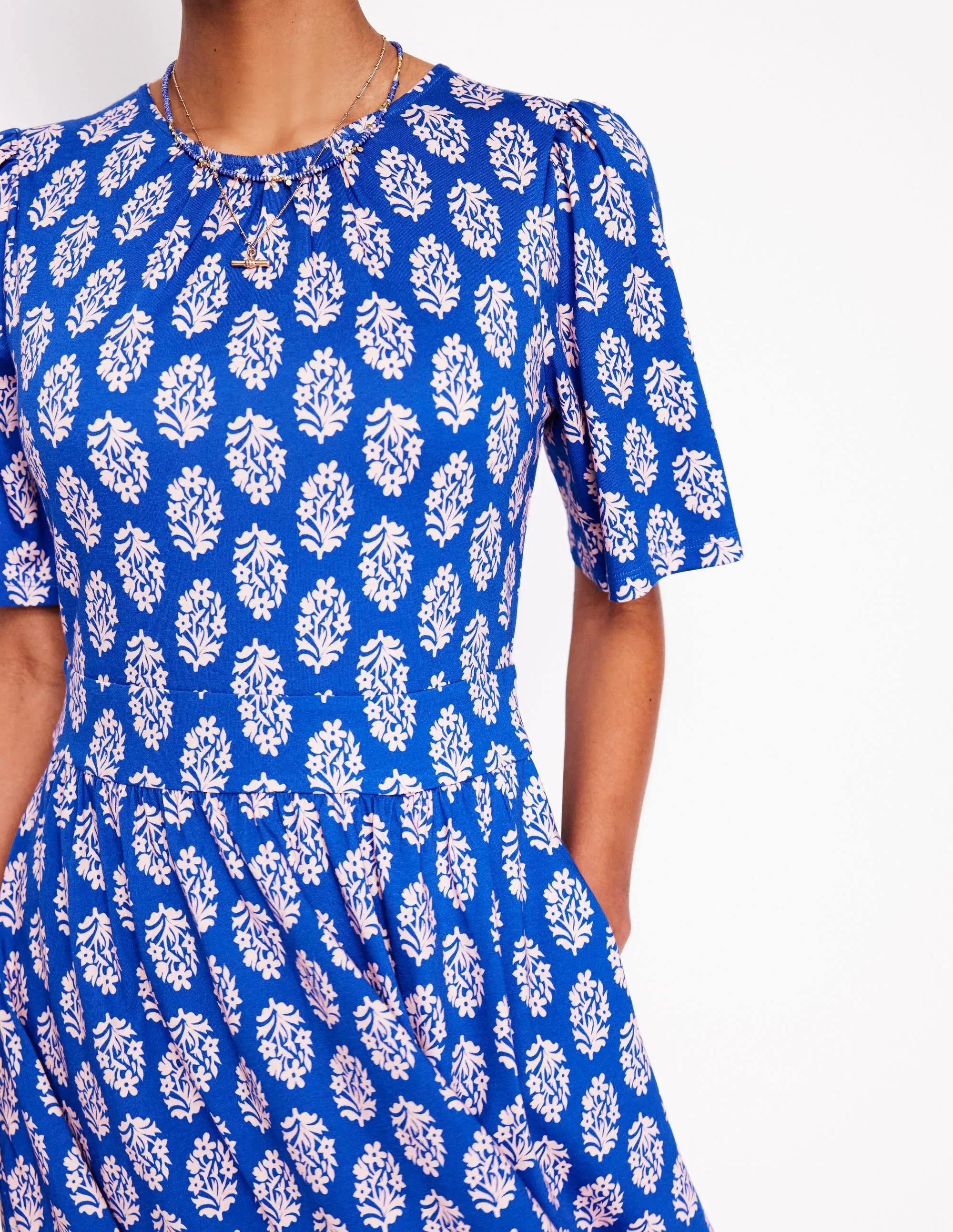 Louisa Short Jersey Dress-Gallery Blue. Posy Stamp