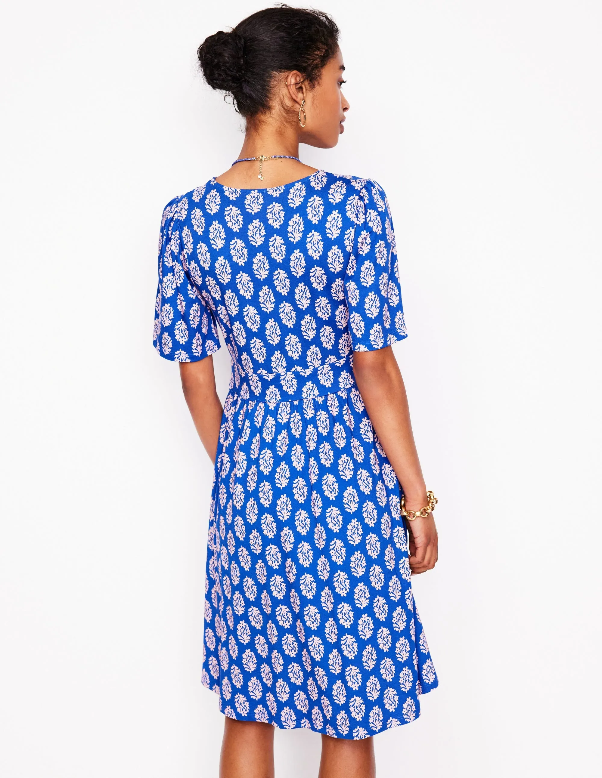 Louisa Short Jersey Dress-Gallery Blue. Posy Stamp