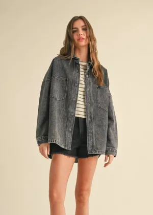 Mackenzie Washed Denim Snap Shacket - Black