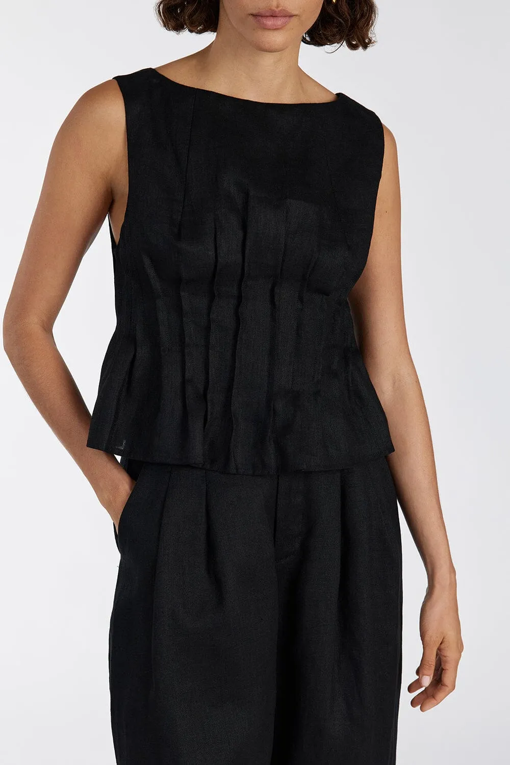 MANA BLACK PINTUCK TOP