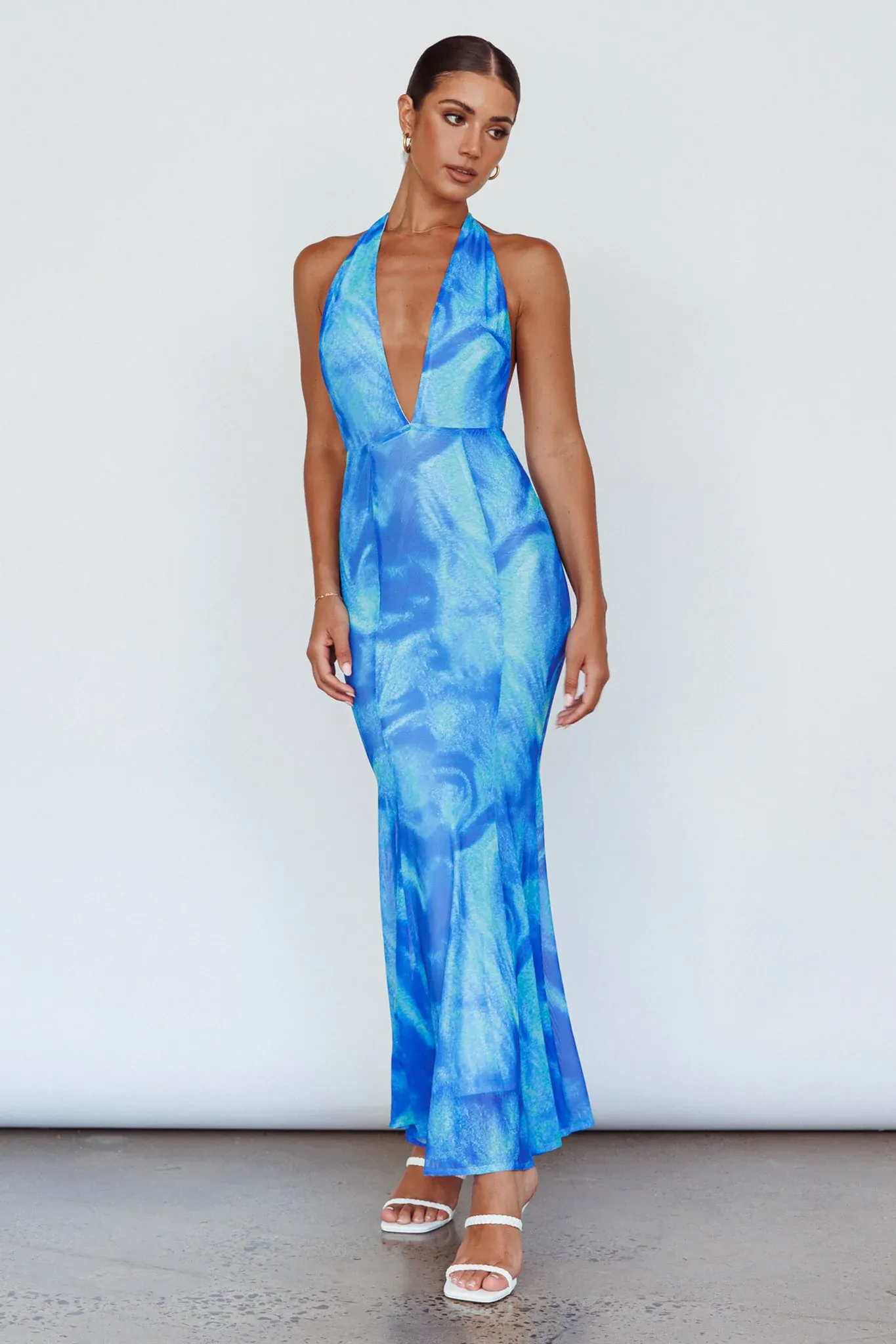 Mayah Halterneck Maxi Dress Printed Blue