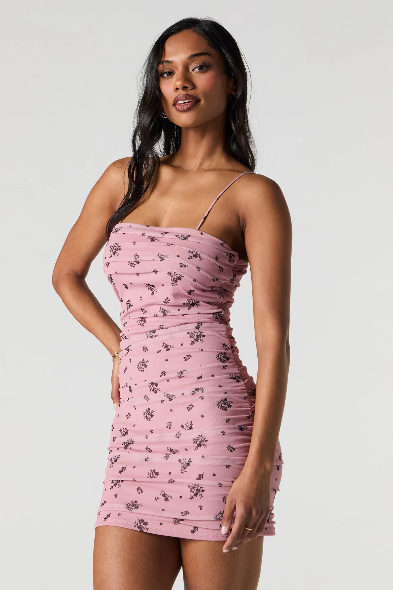 Mesh Ruched Mini Dress