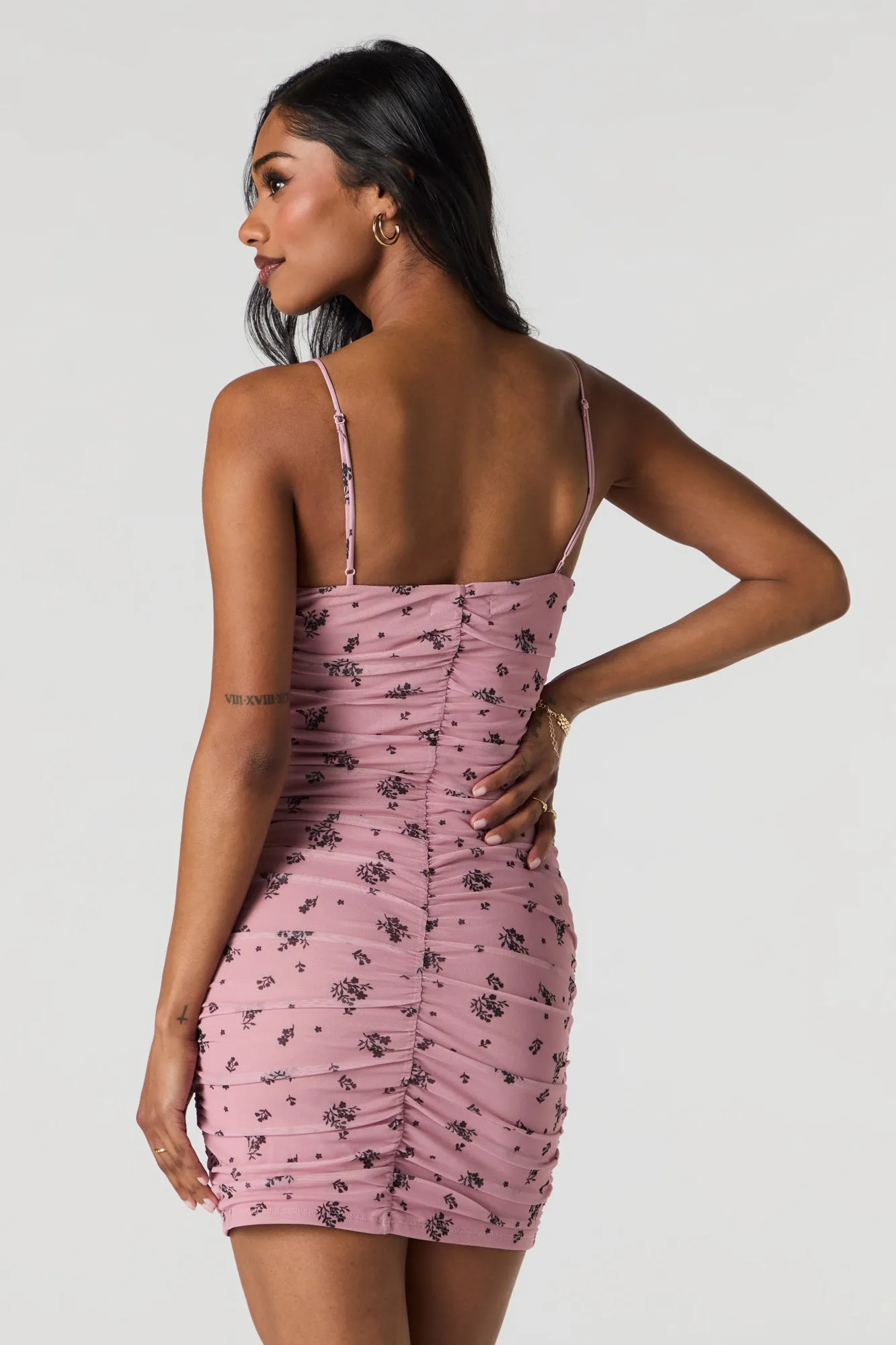 Mesh Ruched Mini Dress