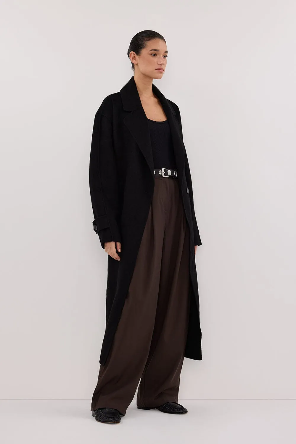 MILES BLACK WOOL WRAP COAT