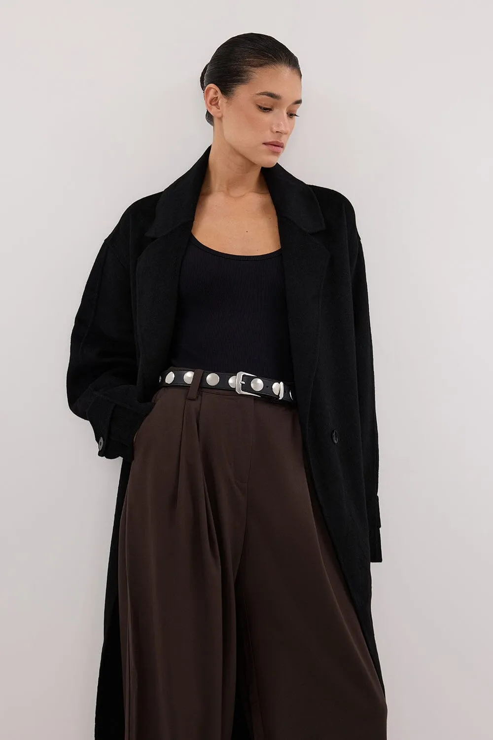MILES BLACK WOOL WRAP COAT