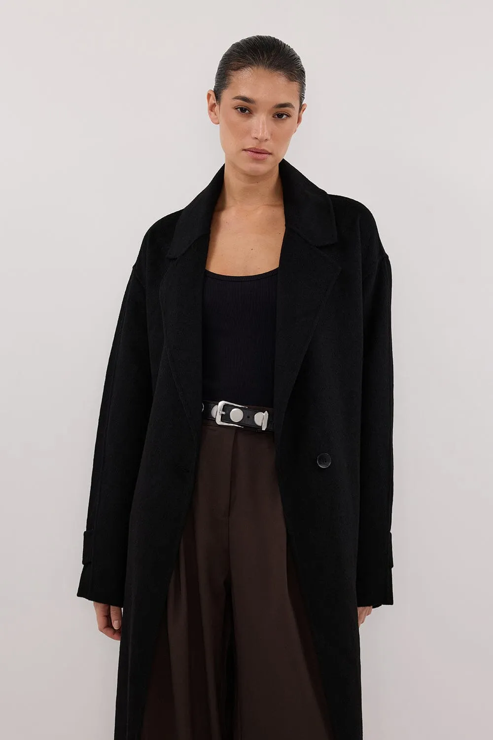 MILES BLACK WOOL WRAP COAT