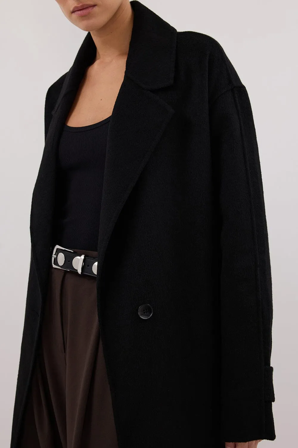 MILES BLACK WOOL WRAP COAT