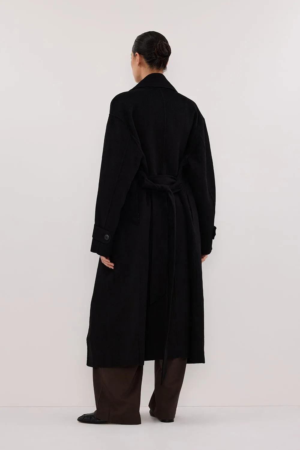 MILES BLACK WOOL WRAP COAT