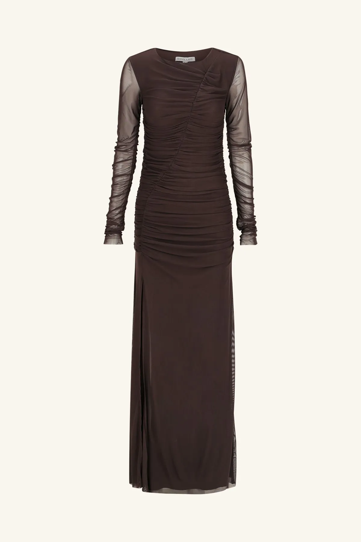 MIRA GATHERED MAXI DRESS - GANACHE