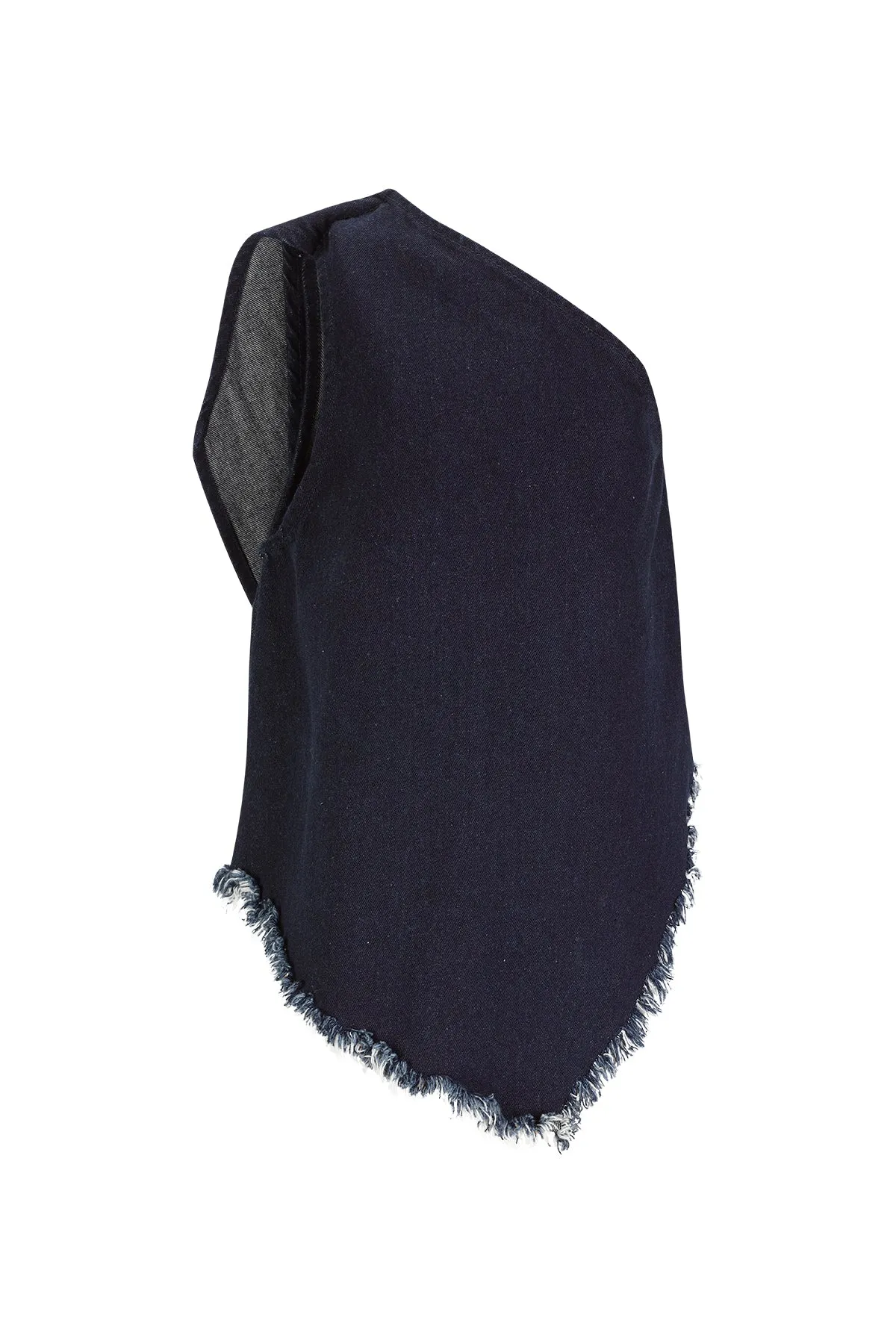 NAVY DENIM ONE SHOULDER KNOT TOP