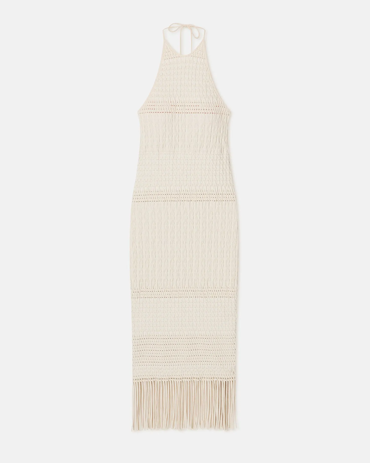 Neiva - Fringed Woven Seersucker Dress - Creme