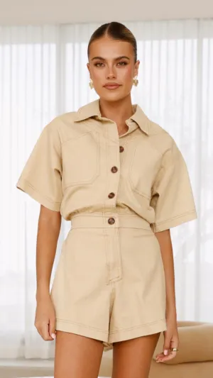 Nella Playsuit - Beige Denim