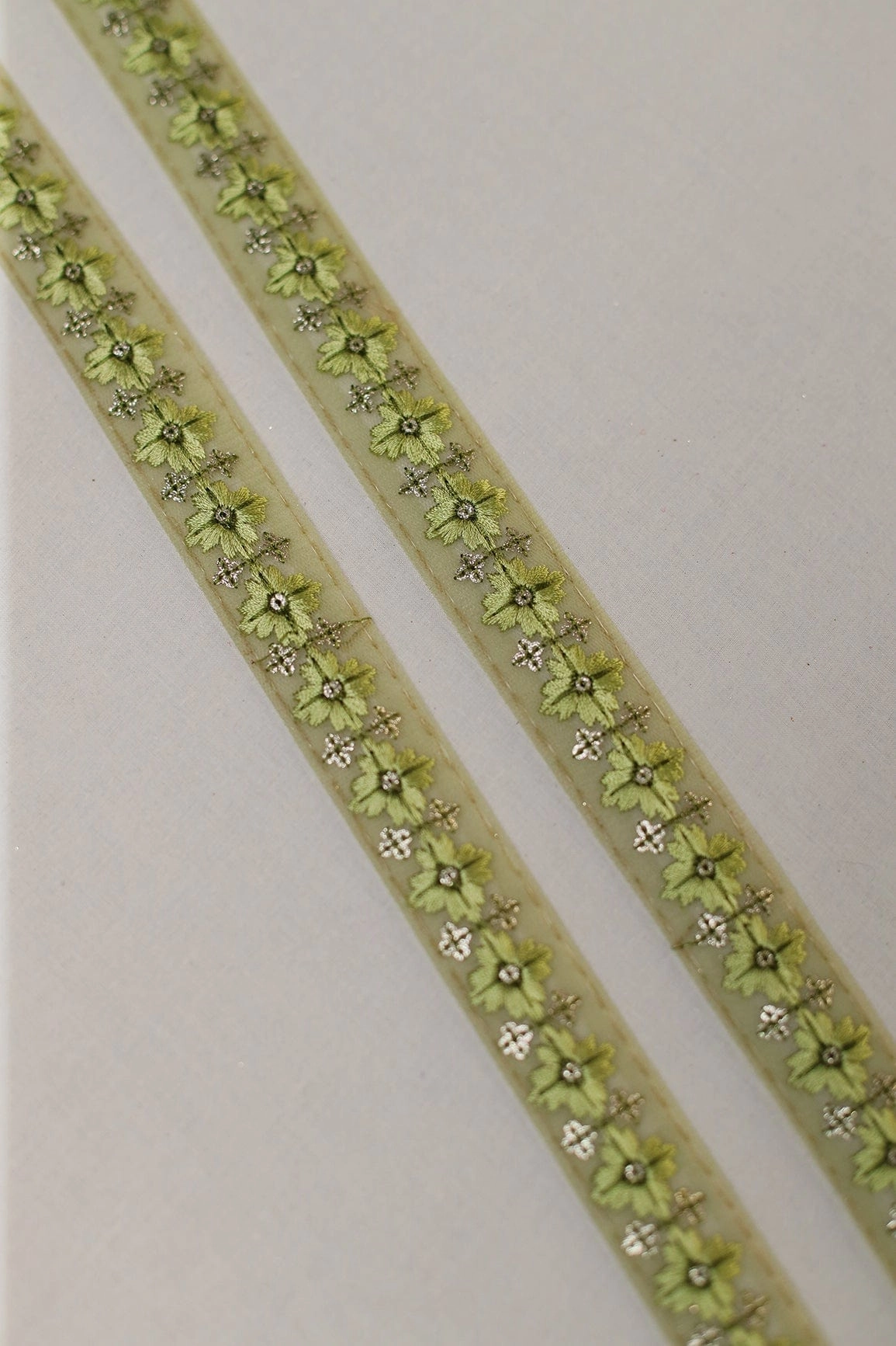 Olive Thread Work With Gold Sequins Embroidered Lace (9 Meters)