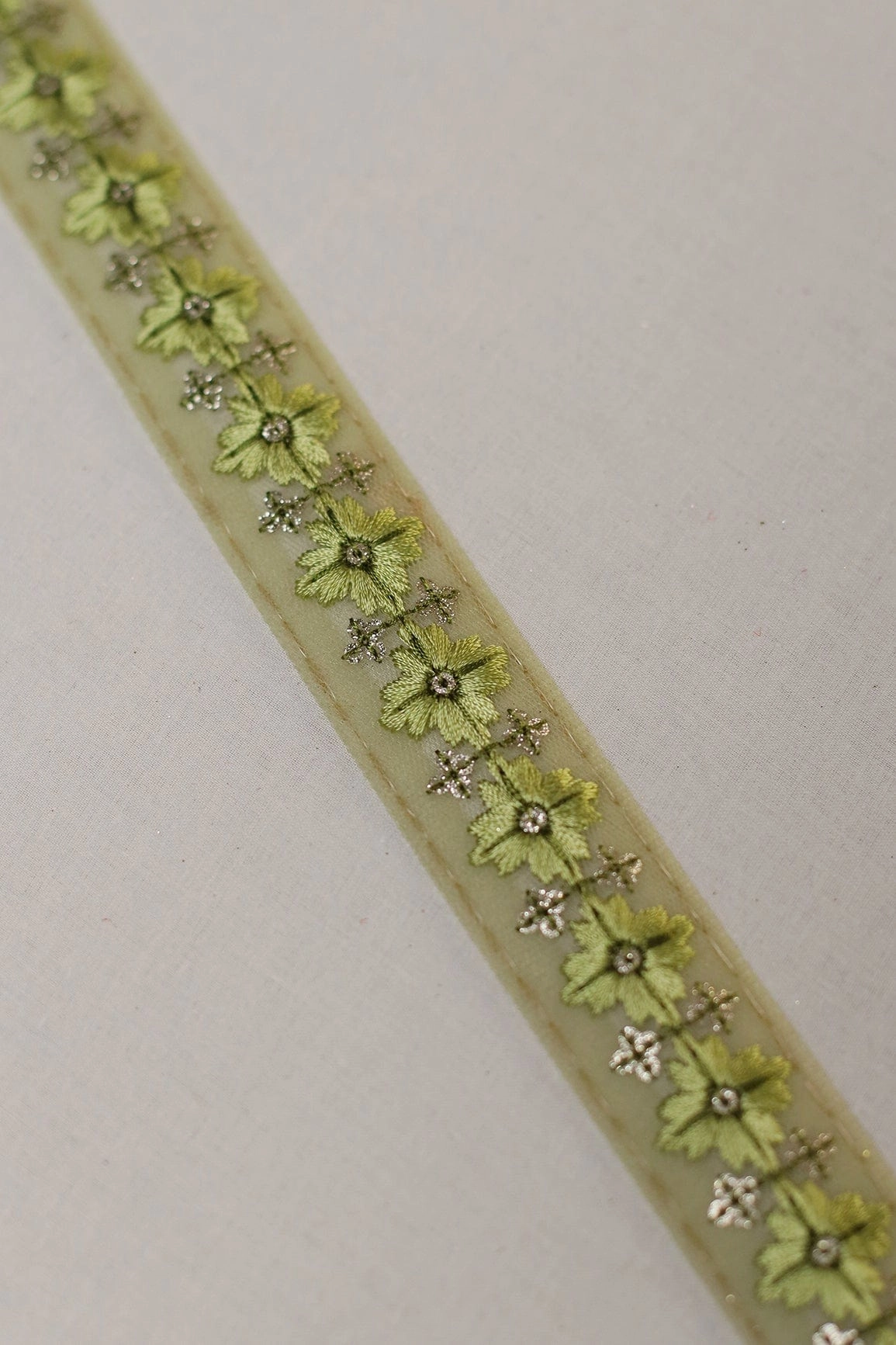 Olive Thread Work With Gold Sequins Embroidered Lace (9 Meters)