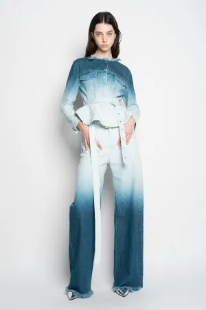 OMBRE DENIM BLUE BELTED JACKET