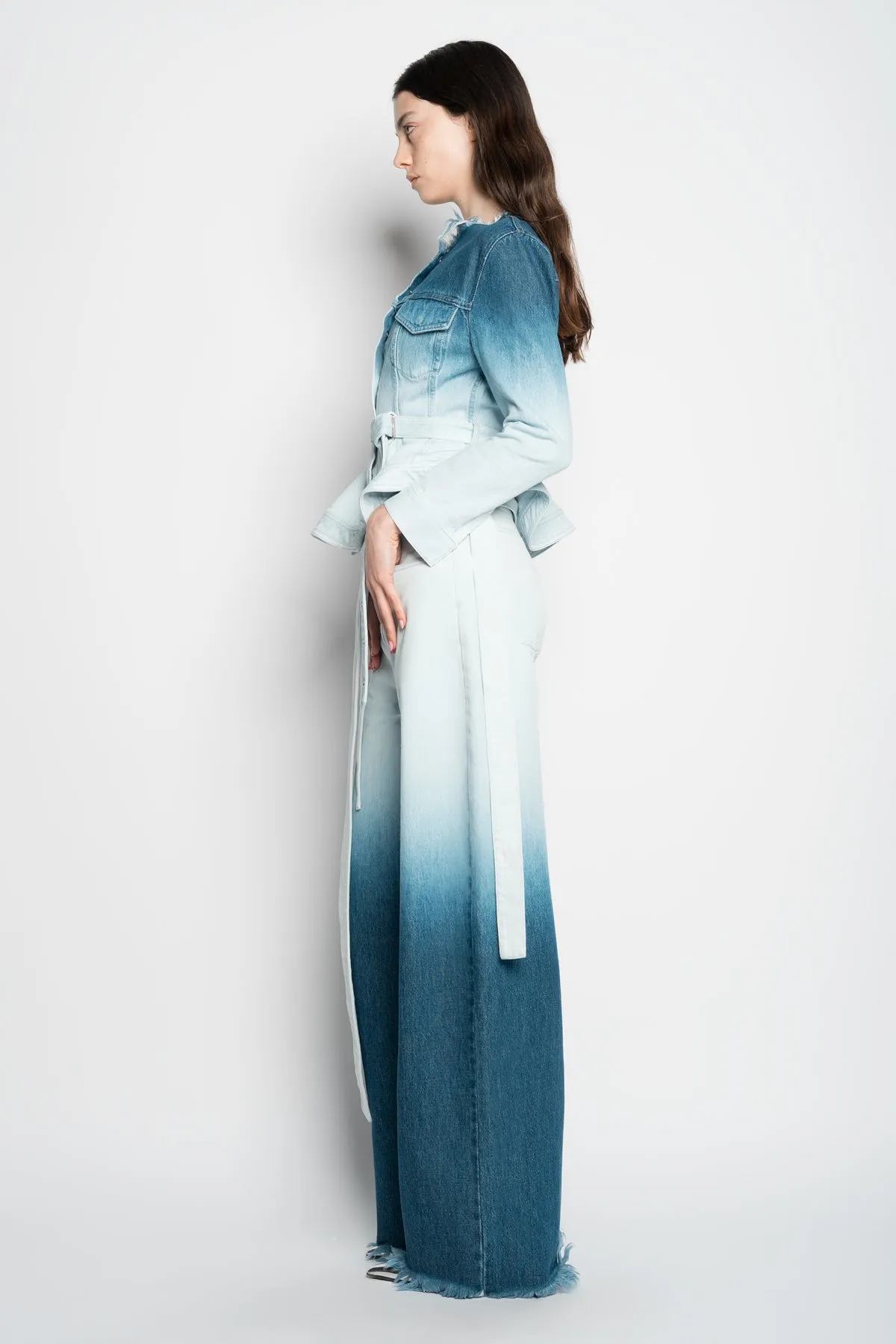 OMBRE DENIM BLUE BELTED JACKET