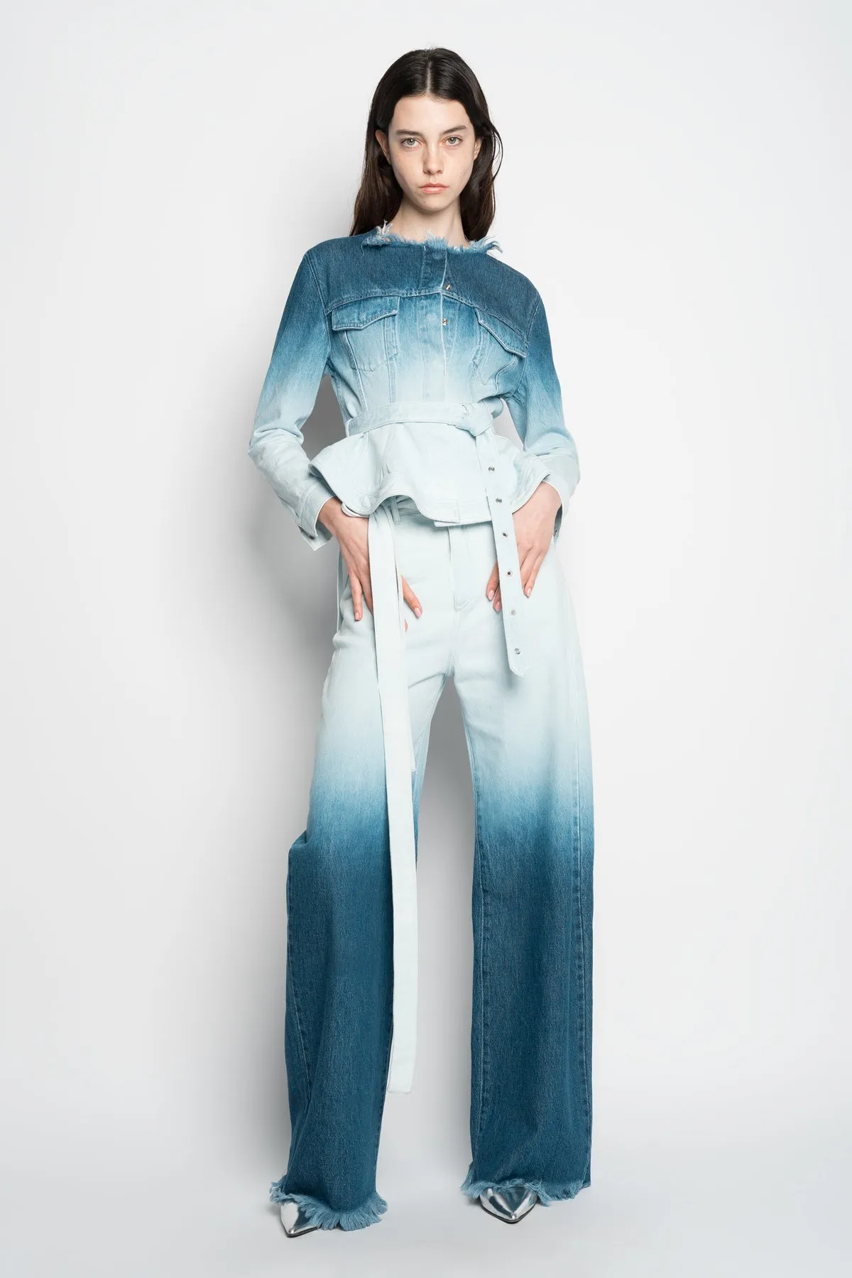 OMBRE DENIM BLUE BELTED JACKET