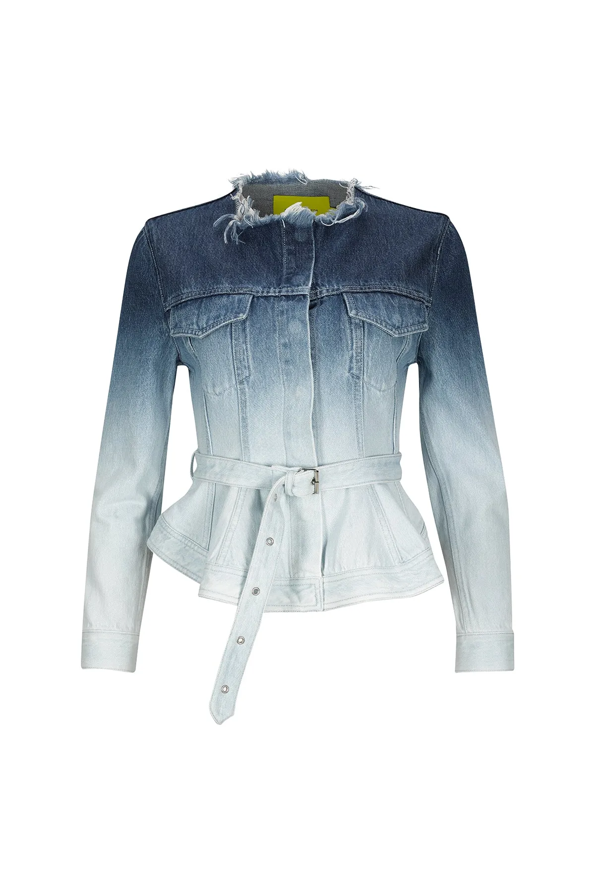 OMBRE DENIM BLUE BELTED JACKET