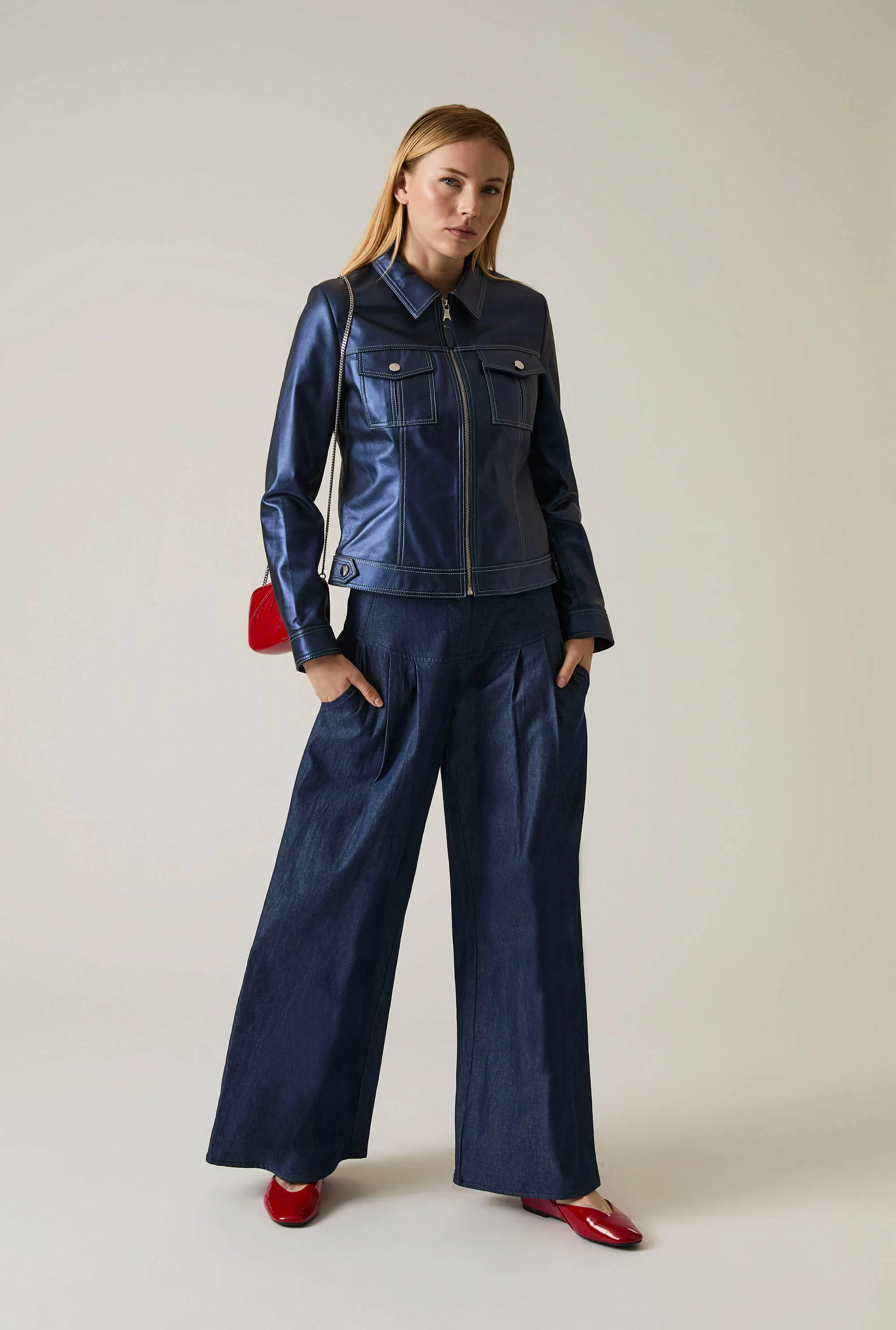 Pin Tuck Blue Trousers