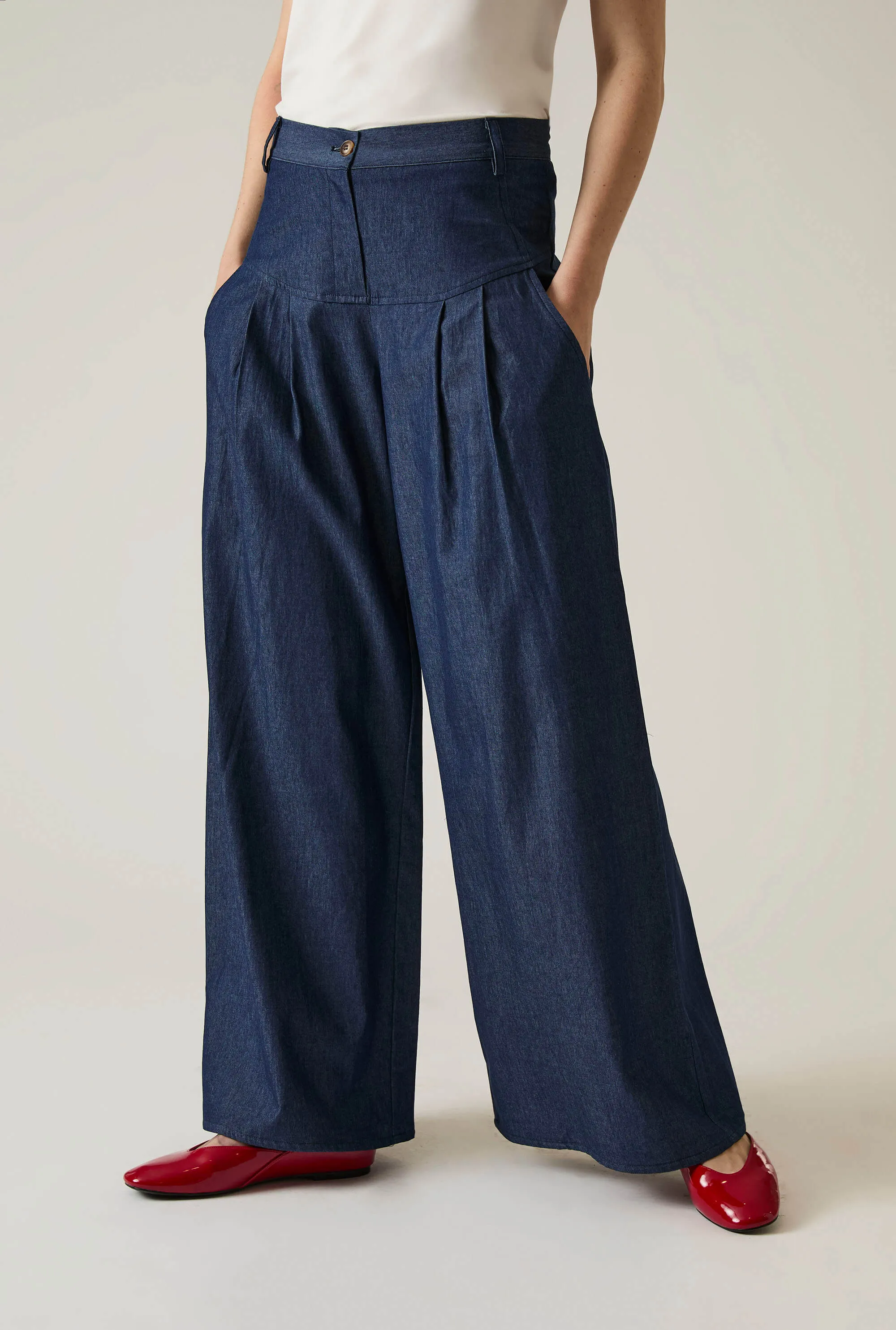 Pin Tuck Blue Trousers