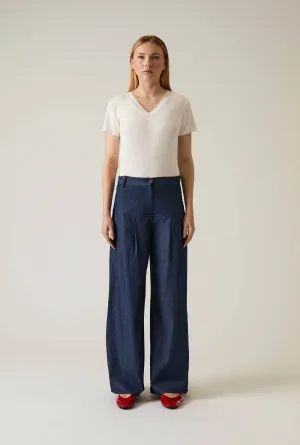 Pin Tuck Blue Trousers