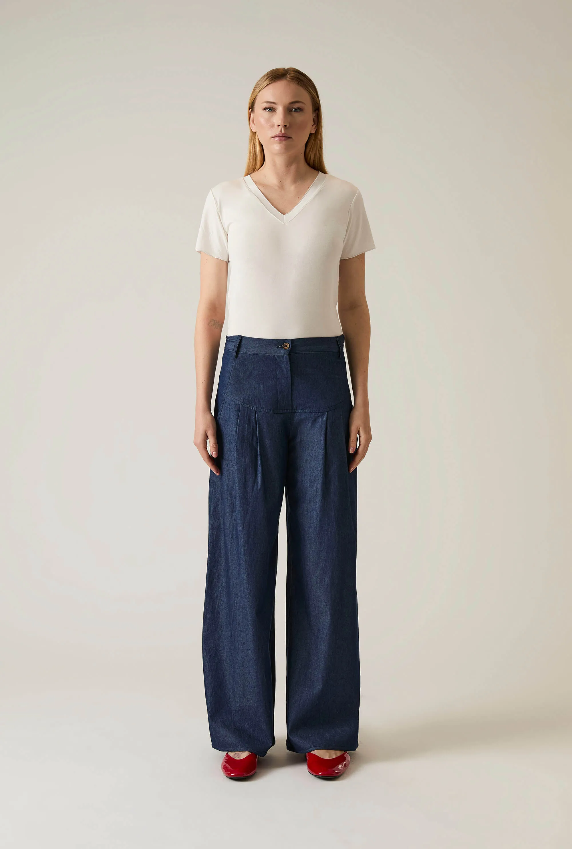 Pin Tuck Blue Trousers