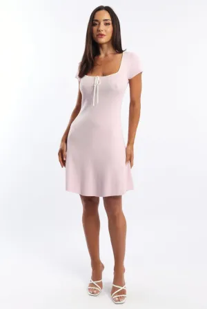 Pink Knit Dress Fit And Flare Short Sleeve