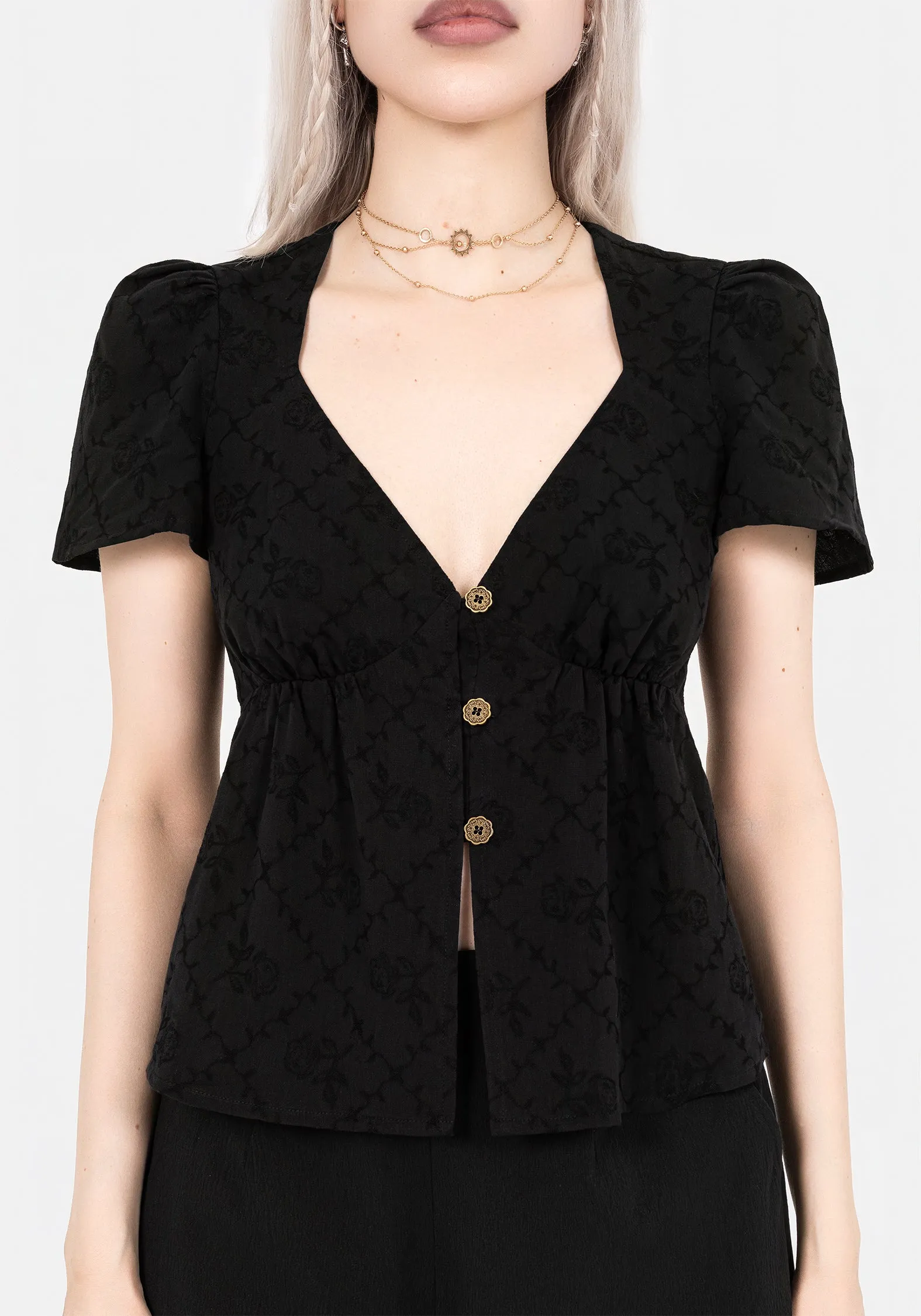 Polgara Floral Jacquard Peplum Top